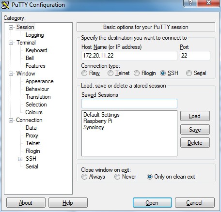 Putty: Der SSH-Client ermöglicht den Zugriff auf das Linux-Betriebssystem des NAS