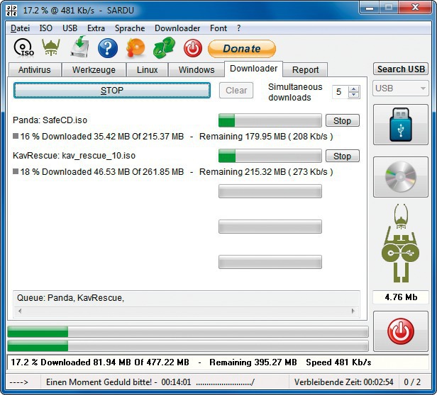 Automatischer Download: Die meisten ISO-Dateien holt sich Sardu auf Knopfdruck automatisch aus dem Netz (Bild 10).