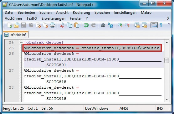 Angepasster Treiber: Diese Zeile macht aus einem USB-Stick eine Festplatte (Bild 4).