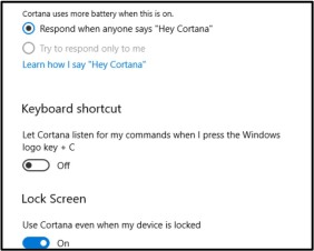 Cortana-Standard-Einstellungen