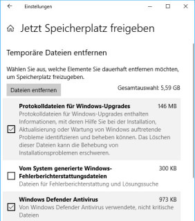 Speicherfreigabe in Windows 10
